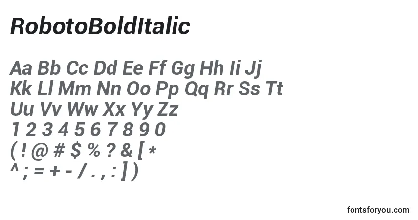 RobotoBoldItalicフォント–アルファベット、数字、特殊文字