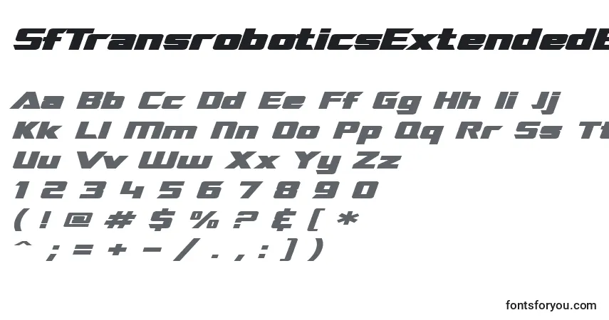 Czcionka SfTransroboticsExtendedBoldItalic – alfabet, cyfry, specjalne znaki