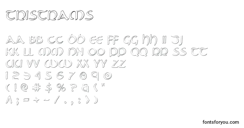 A fonte Tristrams – alfabeto, números, caracteres especiais