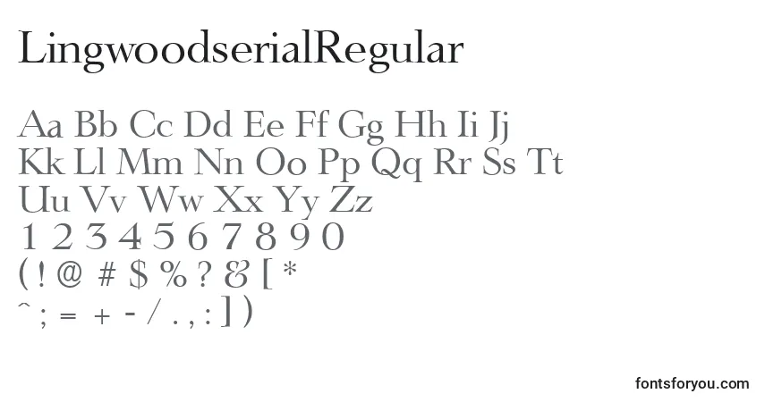 Czcionka LingwoodserialRegular – alfabet, cyfry, specjalne znaki