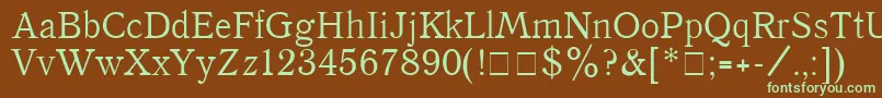 フォントQuantpla – 緑色の文字が茶色の背景にあります。