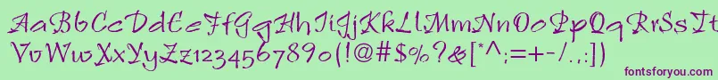 Rulingscriptltstd2 Font – Purple Fonts on Green Background