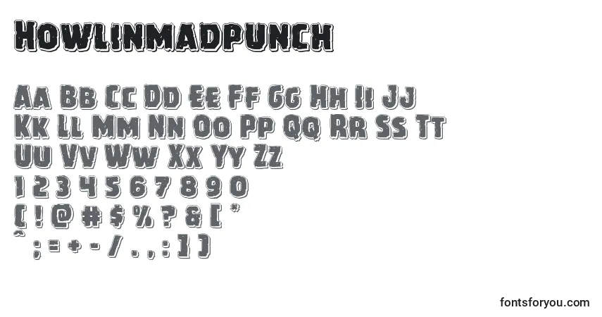 A fonte Howlinmadpunch – alfabeto, números, caracteres especiais