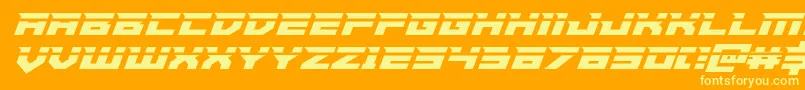 Paladinslaser-Schriftart – Gelbe Schriften auf orangefarbenem Hintergrund