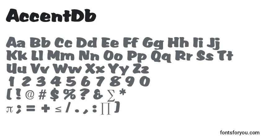 Czcionka AccentDb – alfabet, cyfry, specjalne znaki