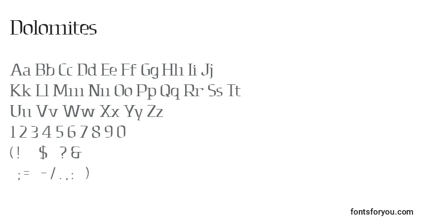 A fonte Dolomites – alfabeto, números, caracteres especiais