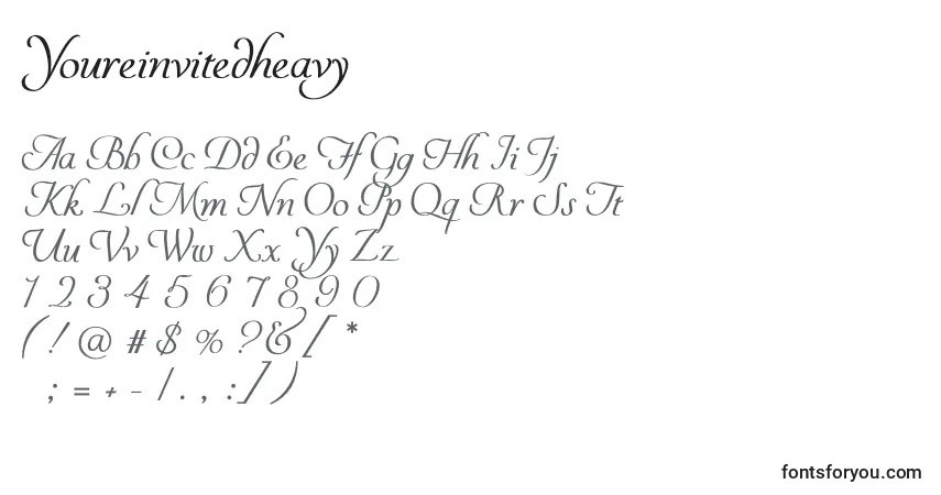 Schriftart Youreinvitedheavy – Alphabet, Zahlen, spezielle Symbole