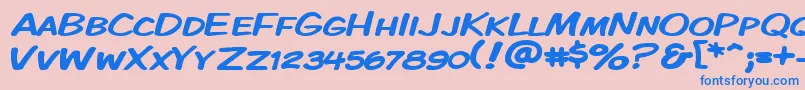 KomikaDisplayKapsWide-Schriftart – Blaue Schriften auf rosa Hintergrund