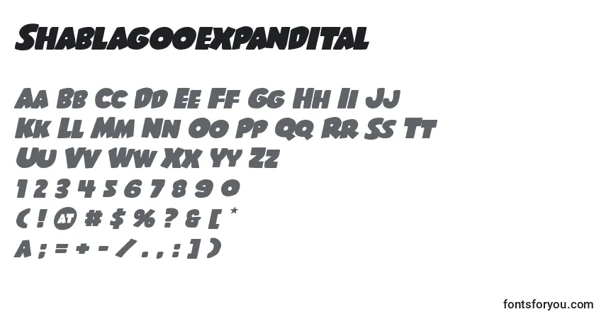 Шрифт Shablagooexpandital – алфавит, цифры, специальные символы