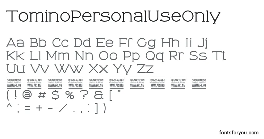 Schriftart TominoPersonalUseOnly – Alphabet, Zahlen, spezielle Symbole
