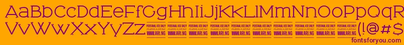 TominoPersonalUseOnly-fontti – violetit fontit oranssilla taustalla