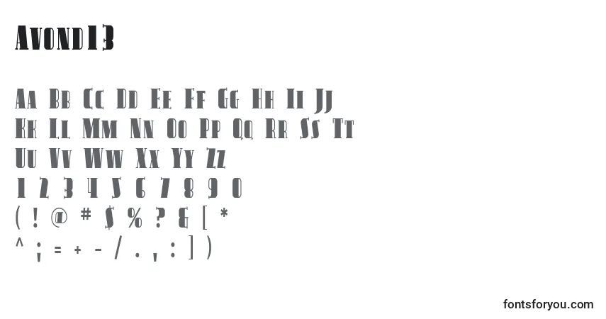 Шрифт Avond13 – алфавит, цифры, специальные символы