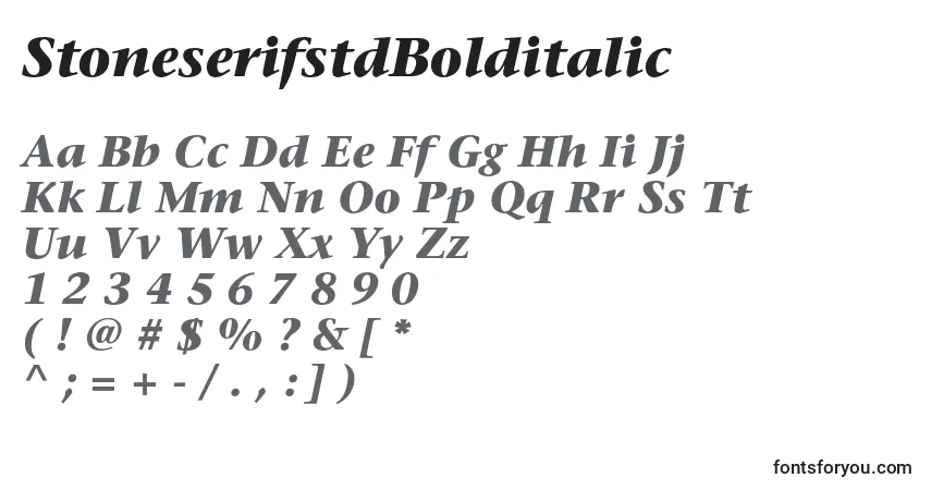 Шрифт StoneserifstdBolditalic – алфавит, цифры, специальные символы