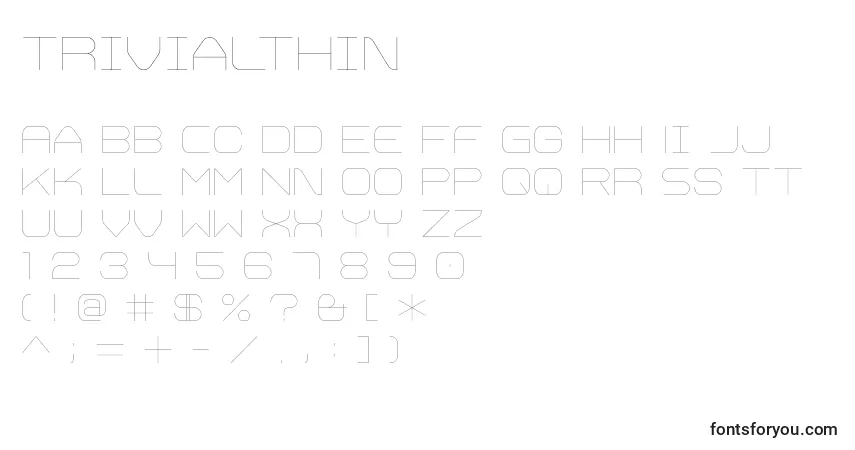 Czcionka TrivialThin – alfabet, cyfry, specjalne znaki