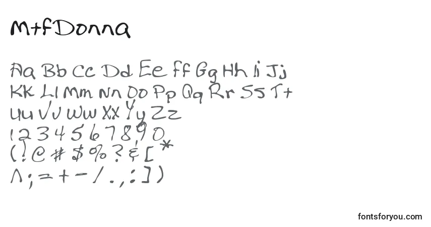 A fonte MtfDonna – alfabeto, números, caracteres especiais