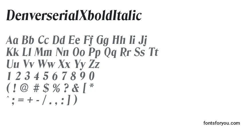 Schriftart DenverserialXboldItalic – Alphabet, Zahlen, spezielle Symbole