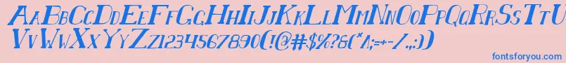 ChardinDoihleCondensedItalic-Schriftart – Blaue Schriften auf rosa Hintergrund