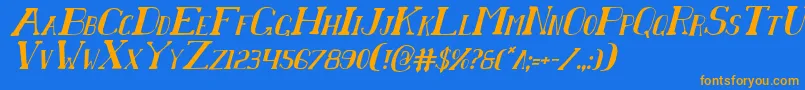 フォントChardinDoihleCondensedItalic – オレンジ色の文字が青い背景にあります。