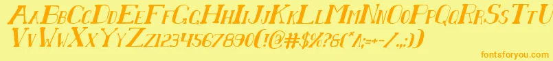 フォントChardinDoihleCondensedItalic – オレンジの文字が黄色の背景にあります。
