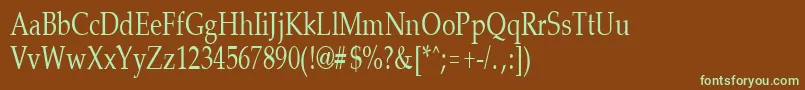 フォントPalisadecondensedRegular – 緑色の文字が茶色の背景にあります。