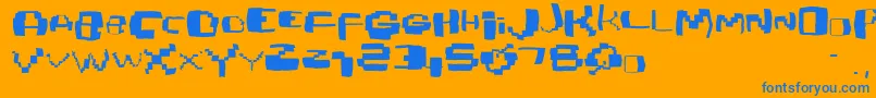 Czcionka Damagedpixfont – niebieskie czcionki na pomarańczowym tle