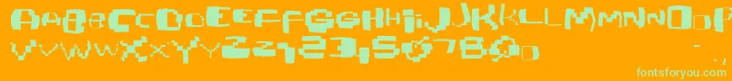 フォントDamagedpixfont – オレンジの背景に緑のフォント