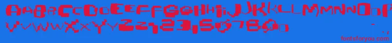 Czcionka Damagedpixfont – czerwone czcionki na niebieskim tle
