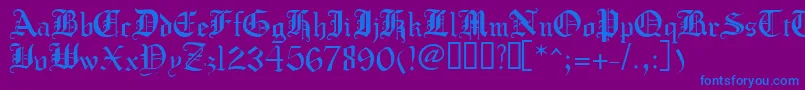Fonte Crusadergothic – fontes azuis em um fundo violeta