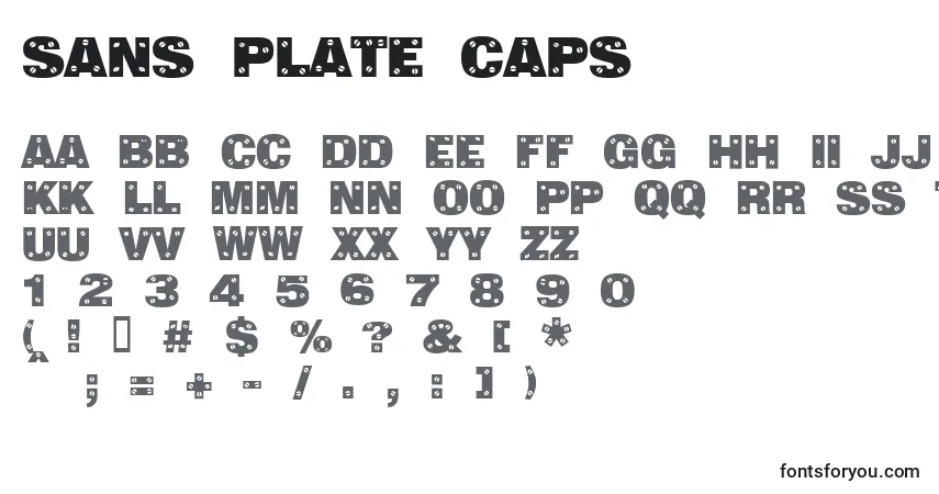 A fonte Sans Plate Caps – alfabeto, números, caracteres especiais