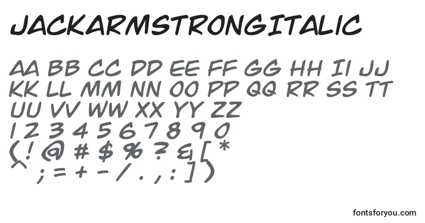 Шрифт JackArmstrongItalic – алфавит, цифры, специальные символы