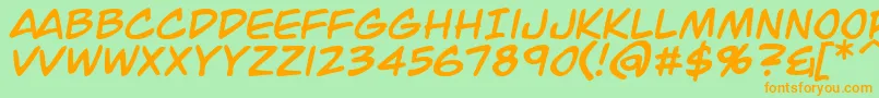 フォントJackArmstrongItalic – オレンジの文字が緑の背景にあります。