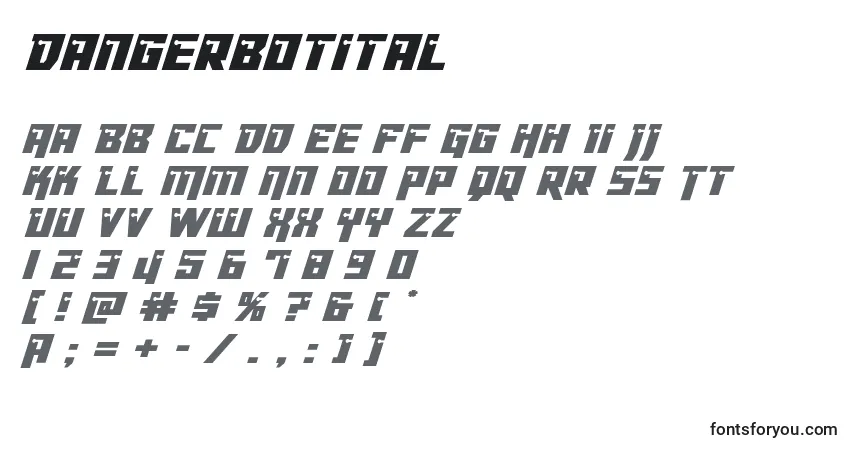 Schriftart Dangerbotital – Alphabet, Zahlen, spezielle Symbole