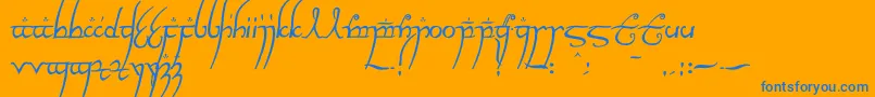 Elvishringnfi-Schriftart – Blaue Schriften auf orangefarbenem Hintergrund