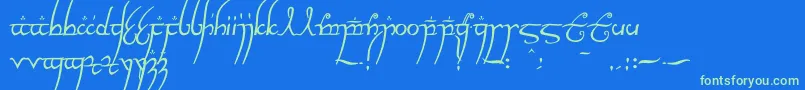 Elvishringnfi Font – Green Fonts on Blue Background