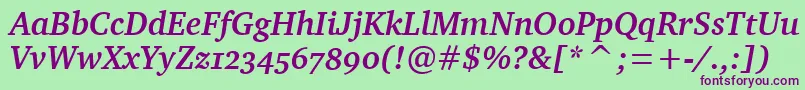 CharterBdOsItcTtBolditalic Font – Purple Fonts on Green Background