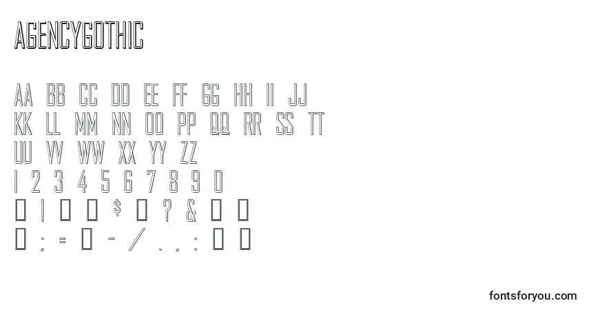 Шрифт Agencygothic – алфавит, цифры, специальные символы