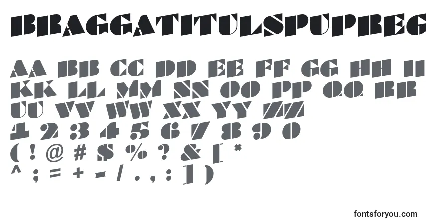 A fonte BraggatitulspupRegular – alfabeto, números, caracteres especiais