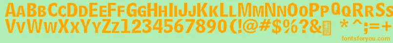 フォントDelinquentCaps – オレンジの文字が緑の背景にあります。