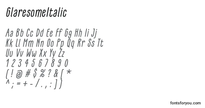 Fuente GlaresomeItalic - alfabeto, números, caracteres especiales