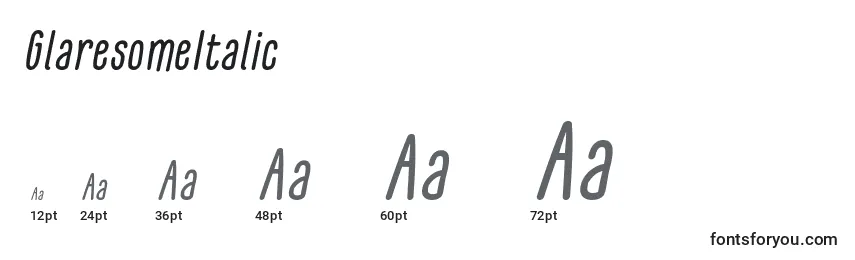 Размеры шрифта GlaresomeItalic