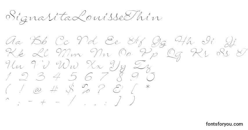 Schriftart SignaritaLouisseThin – Alphabet, Zahlen, spezielle Symbole