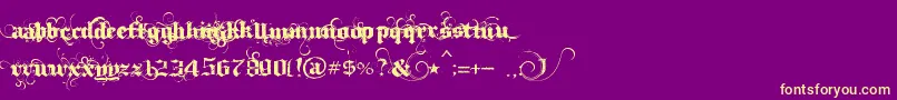 IthornР№t-Schriftart – Gelbe Schriften auf violettem Hintergrund