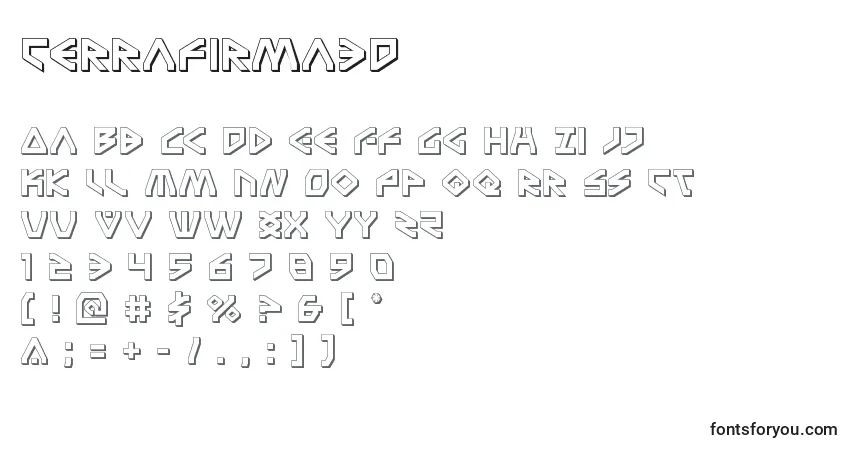 Czcionka Terrafirma3D – alfabet, cyfry, specjalne znaki