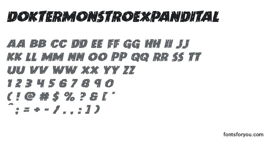 Czcionka Doktermonstroexpandital – alfabet, cyfry, specjalne znaki
