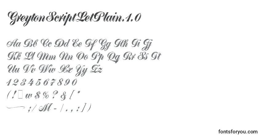 Шрифт GreytonScriptLetPlain.1.0 – алфавит, цифры, специальные символы