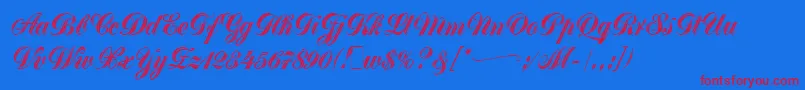 GreytonScriptLetPlain.1.0 Font – Red Fonts on Blue Background