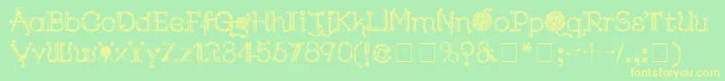 フォントKingthingsNeedles – 黄色の文字が緑の背景にあります