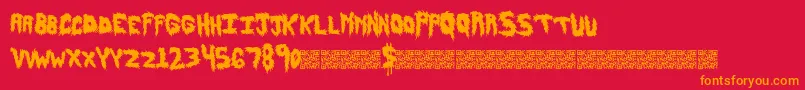 Weitere Informationen zur Hairyfun-Schriftart Hairyfun-Schriftart – Orangefarbene Schriften auf rotem Hintergrund