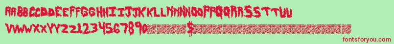 Fonte Hairyfun – fontes vermelhas em um fundo verde