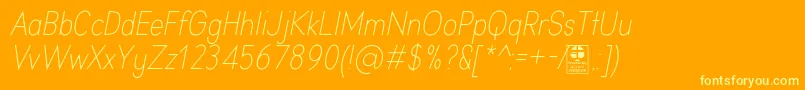 Fonte AprikasLightItalicDemo – fontes amarelas em um fundo laranja